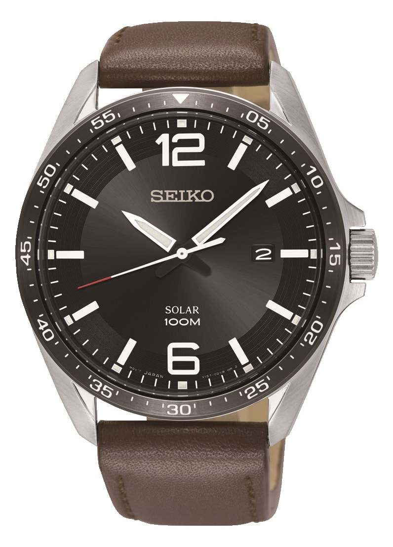 Seiko Gents Solar 100m Brown Leather Strap Watch
