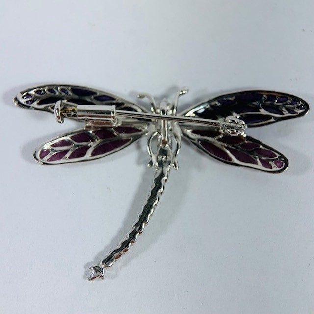 Nicole Barr Silver Purple Enamel Dragonfly Brooch