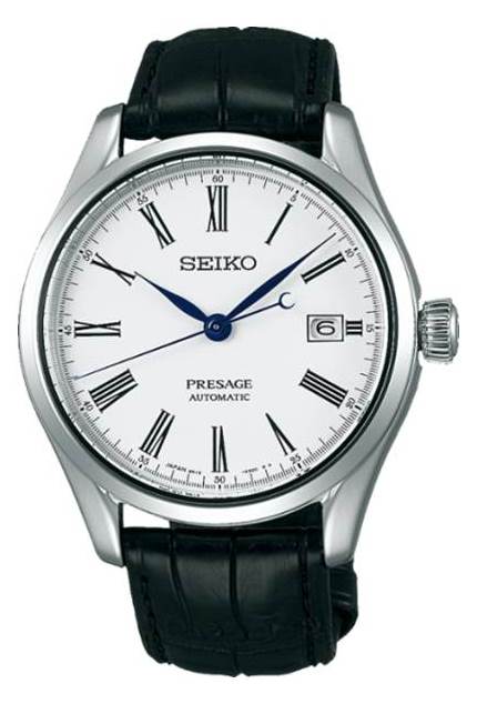 Seiko Gents Presage Automatic White Enamel Dial Black Strap Watch