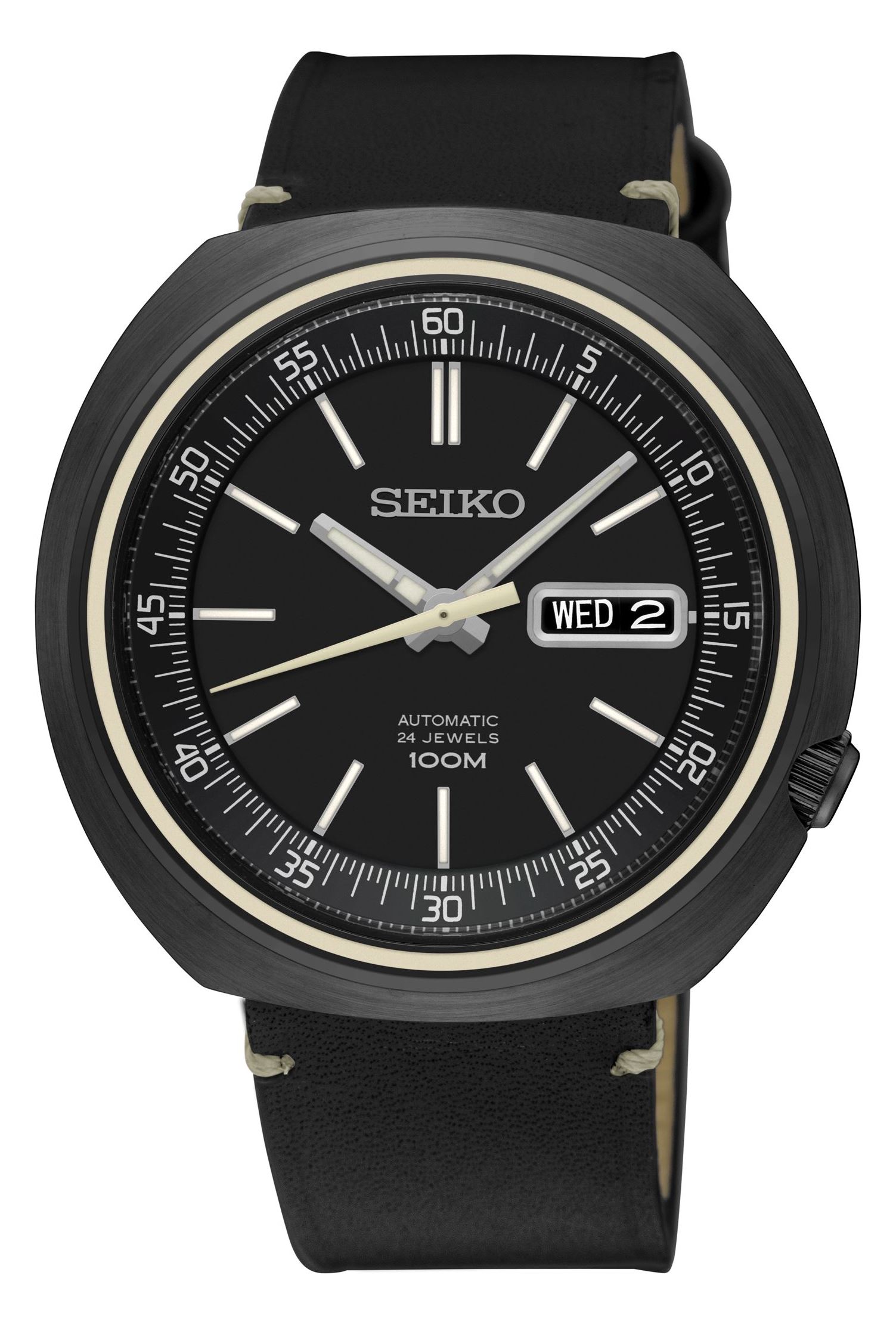 Seiko Gents Automatic Recraft Black Strap Watch